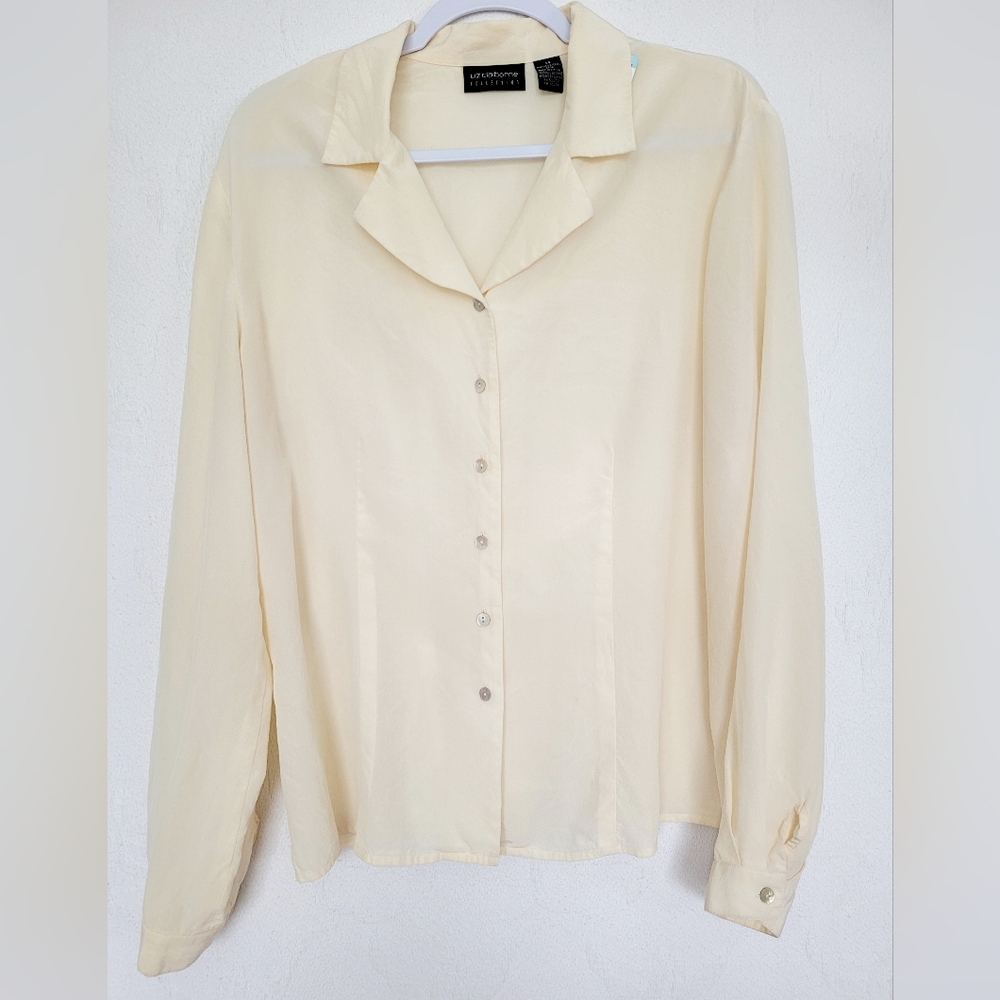 Liz Claiborn Collection Luxe 100% Silk Elegant Cream Women's Blouse 14/Large - Picture 3 of 16